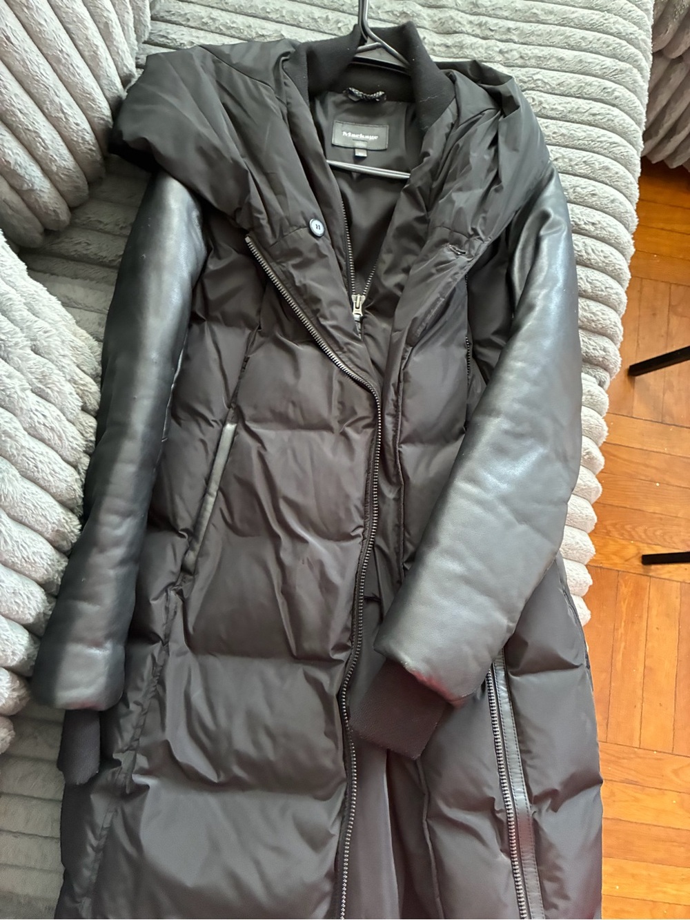 Mackage Black Quilted Puffer Coat with Leather Sleeves